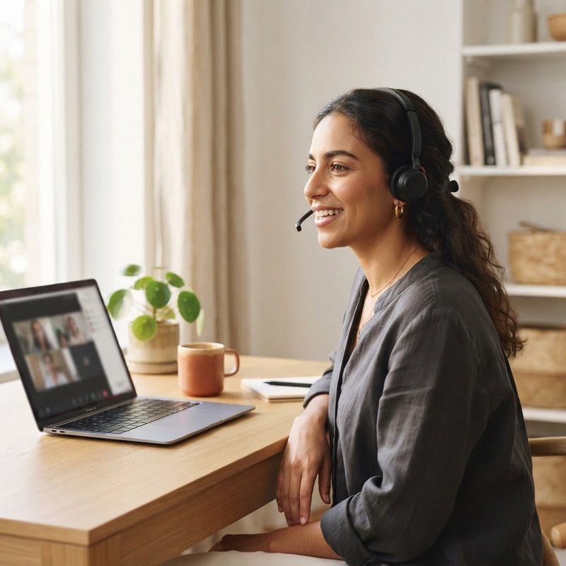 A teacher speaking during an online lesson